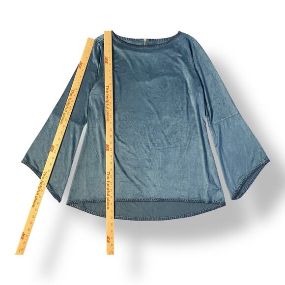 Soft Surroundings Blue Beatrix Faux Suede Flare Sleeve‎ Top Size S Boho Cottage - Picture 4 of 8